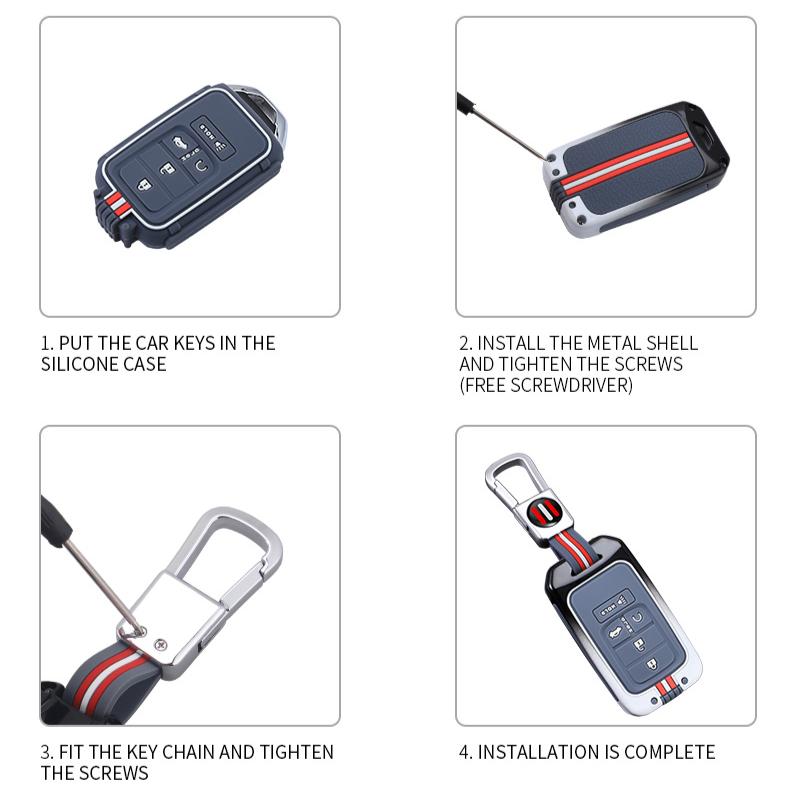 5Botton Metal Car Key Cover Fob Case Shell For Honda Civic Crv Hrv Accord Pilot Fit Freed Vezel Odyssey