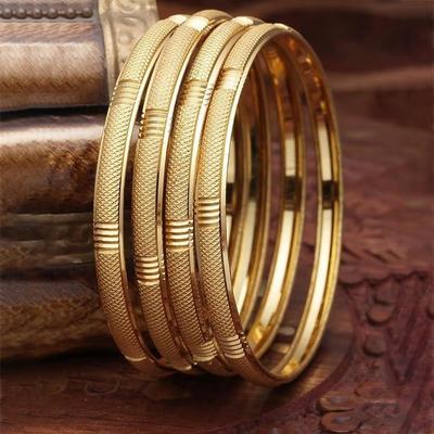 Set Of 4 Gold-Plated Classic Textured Handcrafted Bangles
