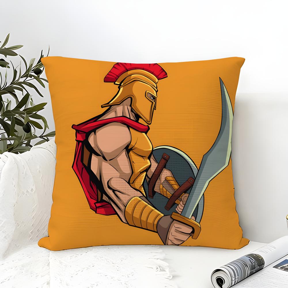 Cute Cartoon Warriors Brave Spartans 2 Pillow Case Linen Pillow Case Sofa Home Decor Cushion Cover Cushion Cove