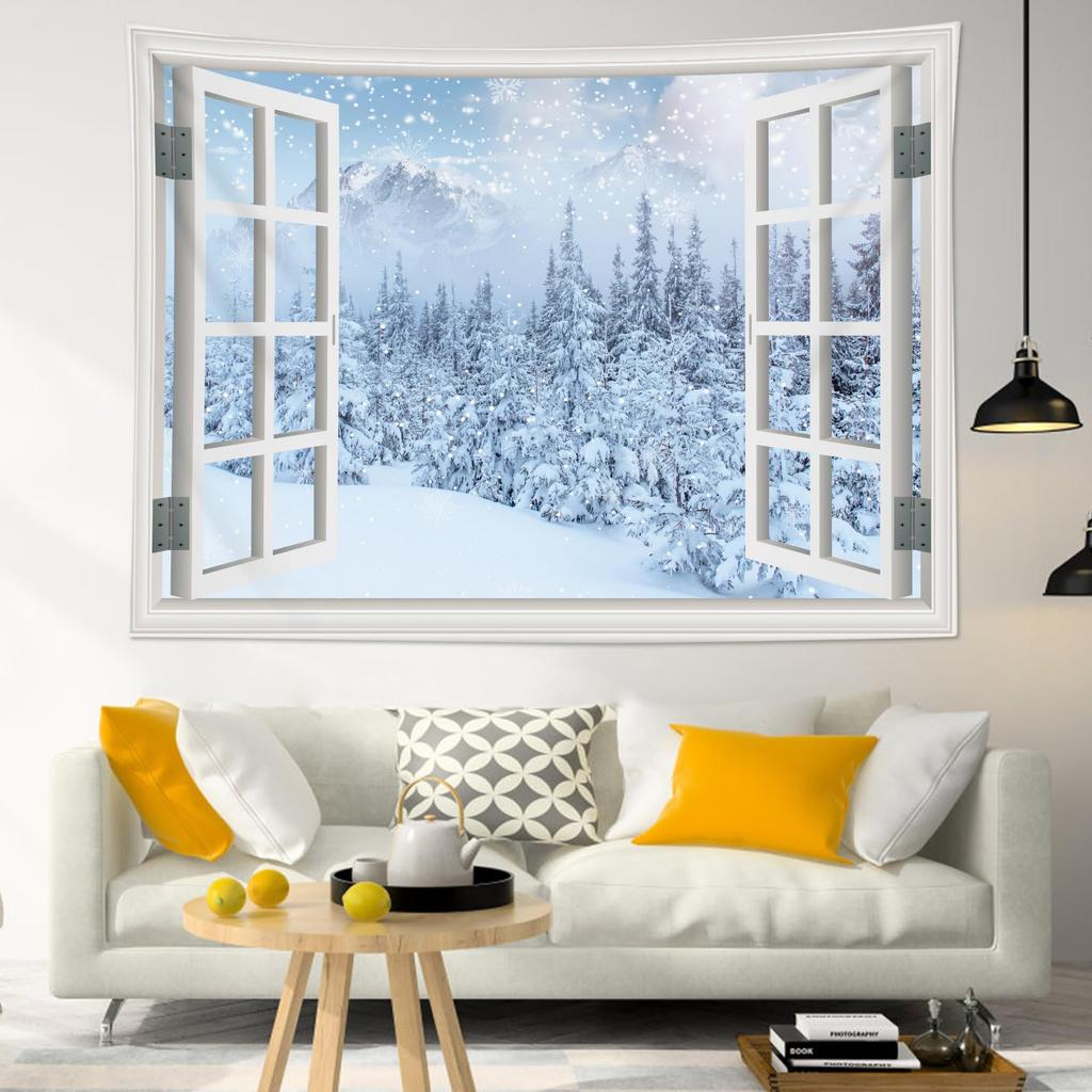Merry Christmas Tapestry Winter Fireplace Tapestry Christmas Tree Gifts Wall Hanging Home Living Room Bedroom Dorm Tapestries