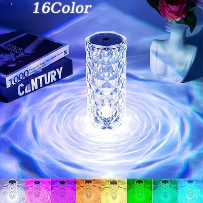16 färger LED Kristall Bordslampa Rose Light Projektor Touch Justerbar Atmosphere Light USB Touch Night Light