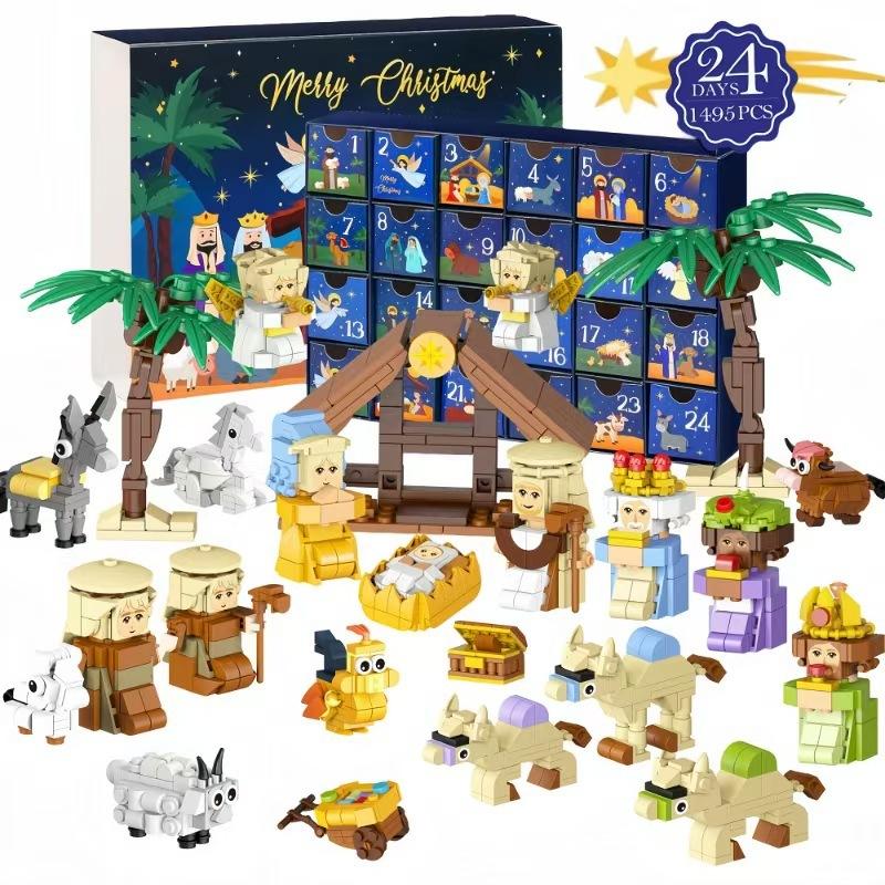 

Christmas Advent Calendar Building Blocks Blind Box 24 Day Countdown DIY Child s Children Christmas Train Tree Statue Scene Gift A