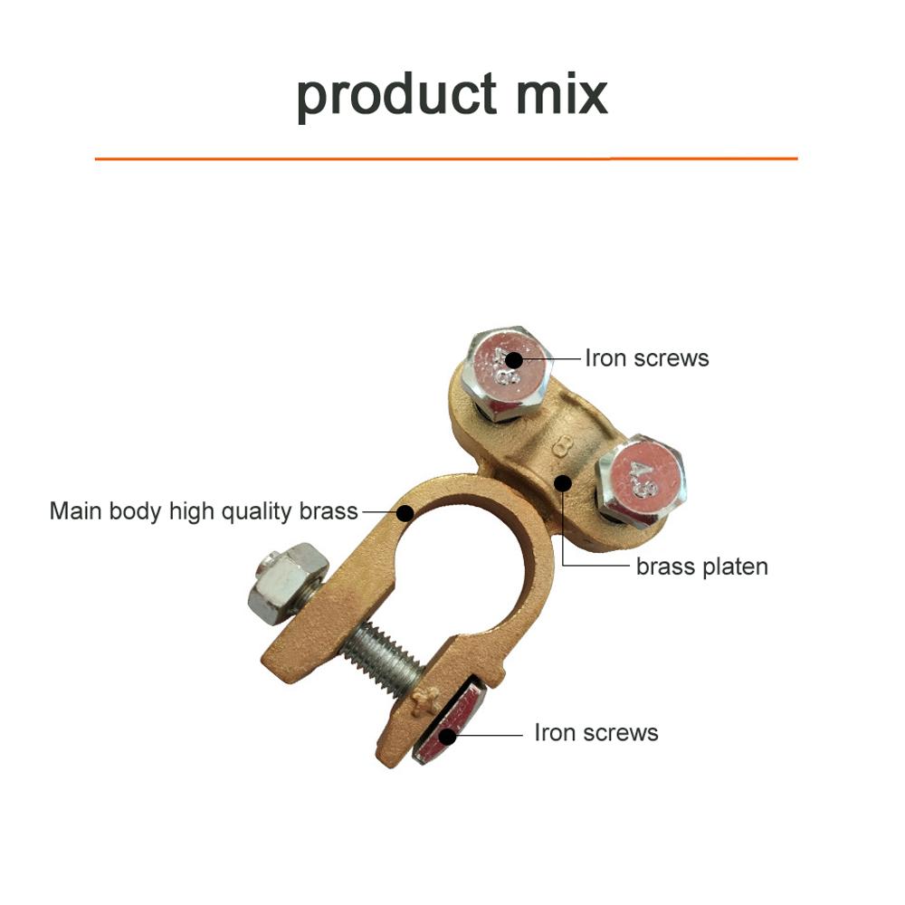 1 Pair Battery Terminal Connectors Positive Negative Brass Battery Cable Terminals Clamp for Car