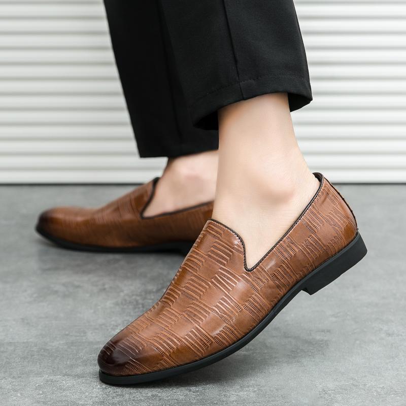 New Men's Fashion Black Brown Slip On Leather Shoes Male Loafers Wedding Prom Homecoming Footwear Zapatos Hombre