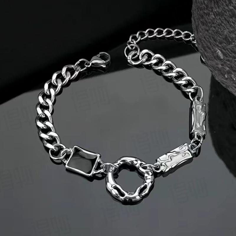 Fashionable And Creative Irregular Circular Zircon Bracelet Neutral And Cool Punk Style Silver Color Daily Party Jewelry Gift