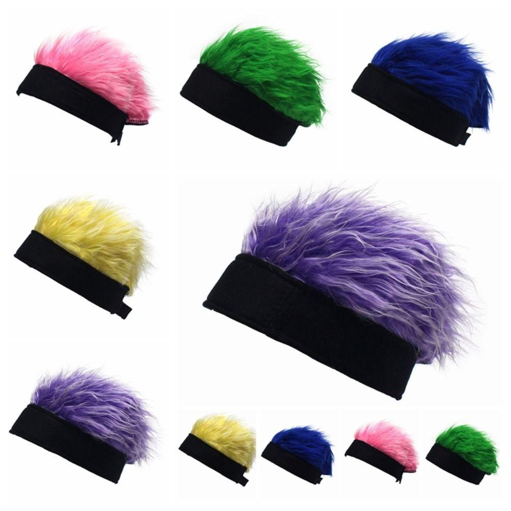 

Brimless Fun Short Hair Caps Retro Beanie Wig Hat Punk Fake Hair Skullcap Men зелений