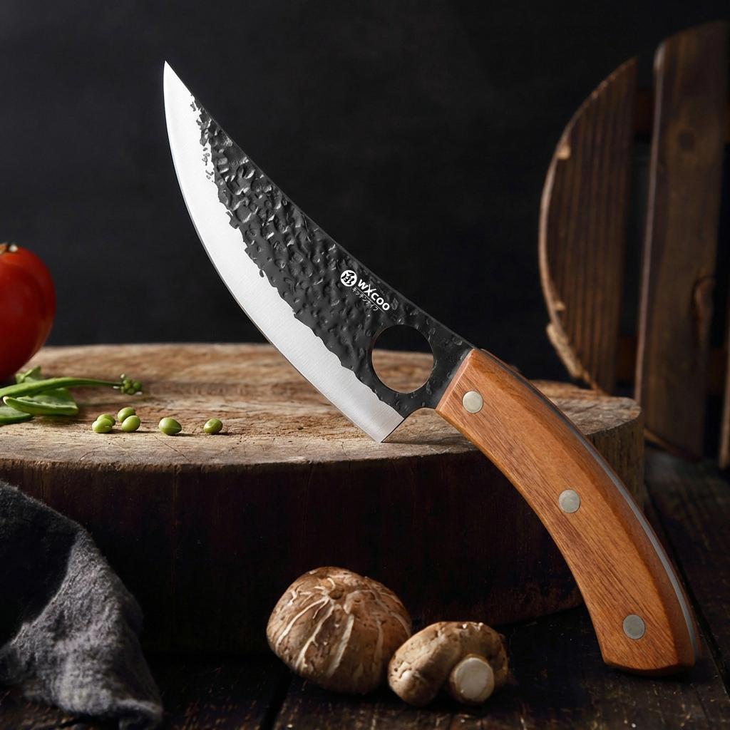 Professional Kitchen Knife Forged Butcher Knife Wooden Handle Stainless Steel Boning Knife Cutter Full Tang with Cover
