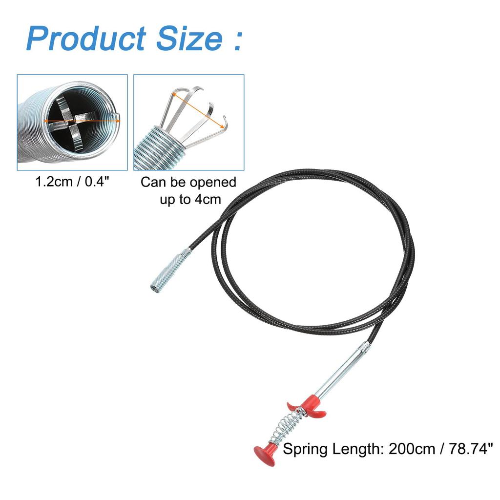 Uxcell 76.7" Drain Clog Remover, Gutter Cleaning Tool, Flexible Grabber Claw Pick-Up Reacher for Kitchen Bathroom Tub