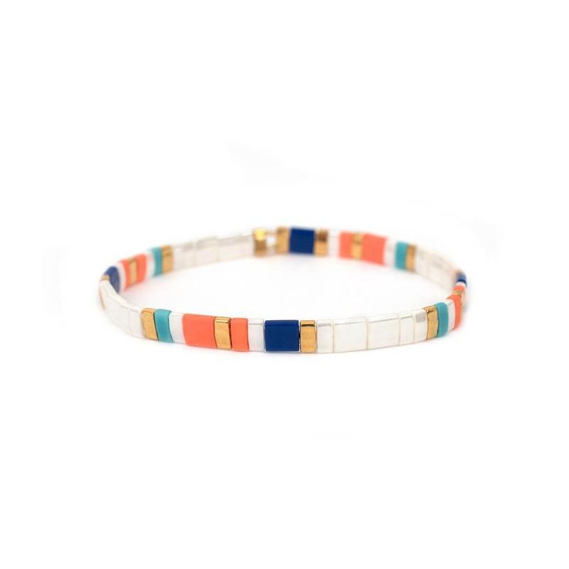 Boho Style Tila Bead Rainbow Braided Bracelet Couples Handmade Geometric Charm Jewelry
