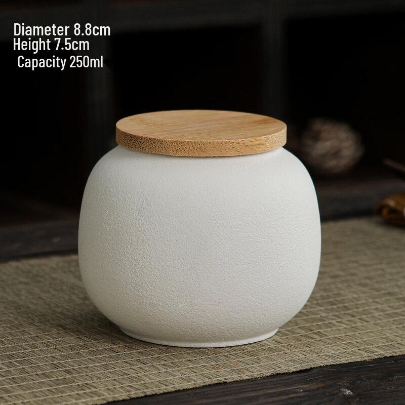 Shangqi Coarse Pottery Small Tea Caddy with Bamboo Lid