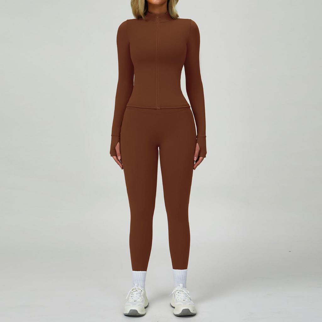 Women's Zipper Long Sleeve Yoga and Fitness Set - Autumn/Winter Slim Fit Sportswear