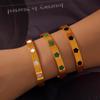 Elegant Gold-Plated Titanium Steel Bracelet with White Shell Flower and Geometric Acrylic Inlay