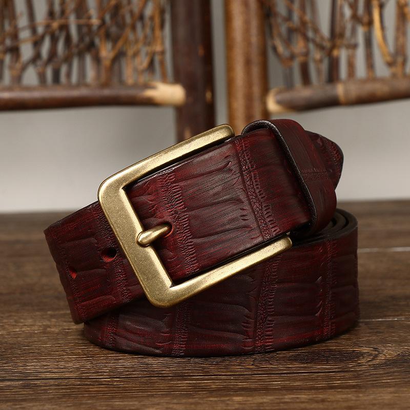 Belt Men's Retro First Layer Cow Leather Belt Men's Leather Pin Buckle Fashion Trend Embossed