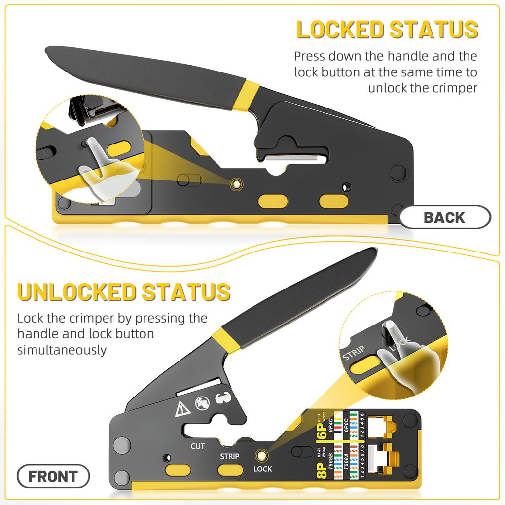 RJ45 Crimp Tool Pass Through Ethernet Crimping Tool for Cat6 Cat5 Cat5e RJ45 Connectors