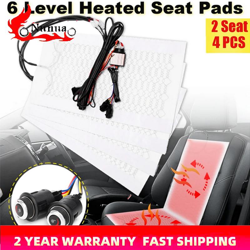 4Pcs Universal 12V 2 Seats 4 Pads Carbon Fiber Heated Seat Heater Heating 6 Level Switch Winter Warmer Seat Cushion Covers