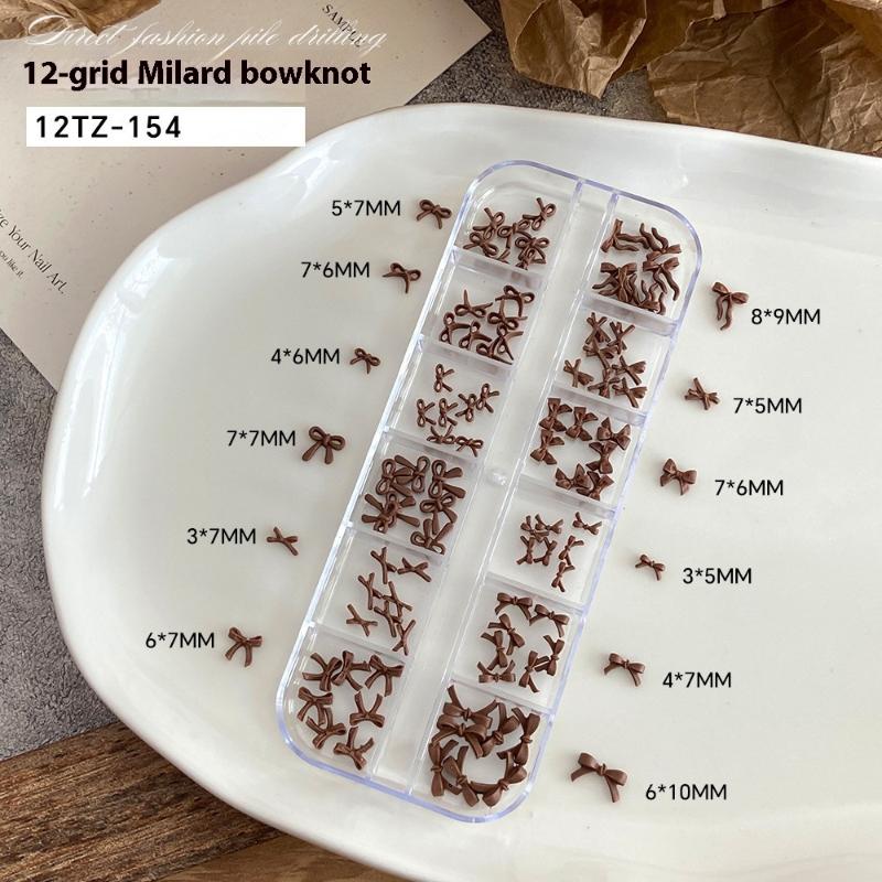 

12 Сетки/Коробка Банты Украшения для Ногтей 3D Красно-Коричневые Бантики Полимерные Шармы Ювелирные Изделия DIY Маникюр Декоративные Принадлежности Аксессуары