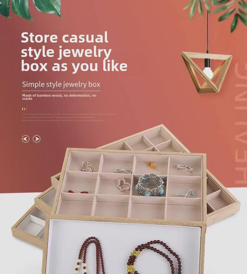 Bamboo and Wood Velvet Jewelry Tray for Bracelets and Earrings Display