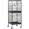 2-Level Bird Cage with Wheels Removable Trays Doors Feeders Perches 51.5x50x140 Cm Black