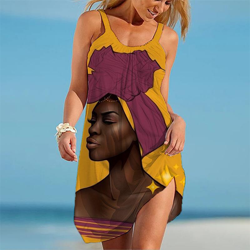 Été Nouveau 3D Femmes Impression Portrait Photo Impression Robe de Plage d'Été Robe Courte Vacances Bord de Mer Robe Sexy Été