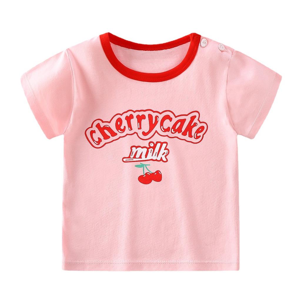 Kortärmad T-shirt för barn Bomull Sommar Babykläder Pojkars Tunn Stil Flickors Topp