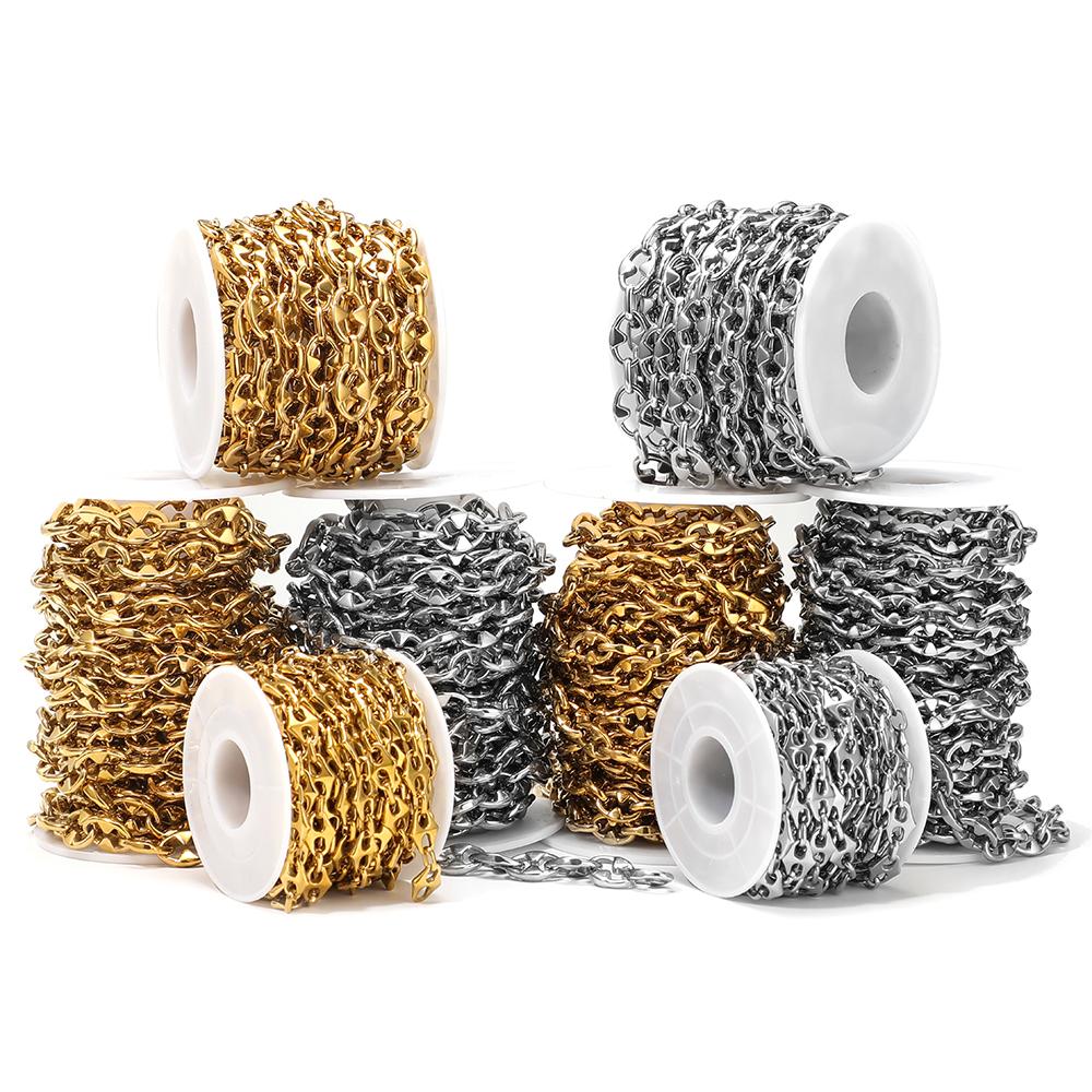 1 Meter Stainless Steel O Link Rolo Cable Chunky Chains for DIY Jewelry Bracelets Supplies Necklace Findings Earrings Making
