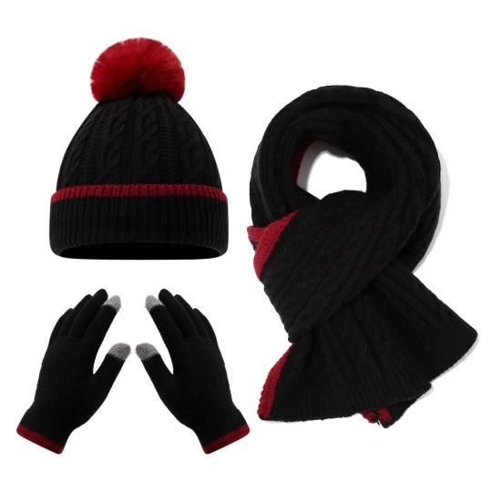 

3Pcs/Set Kids Hat Scarf Gloves Set Solid Color Twist Texture Plush Ball Decor Hat Long Scarf Gloves Set Elastic Winter Accessories