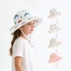 Kids Summer Sun Hat 50-54cm Adjustable Flower Bucket Hat 7cm Wide Brim Breathable Cotton Beach Cap for Toddlers and Children