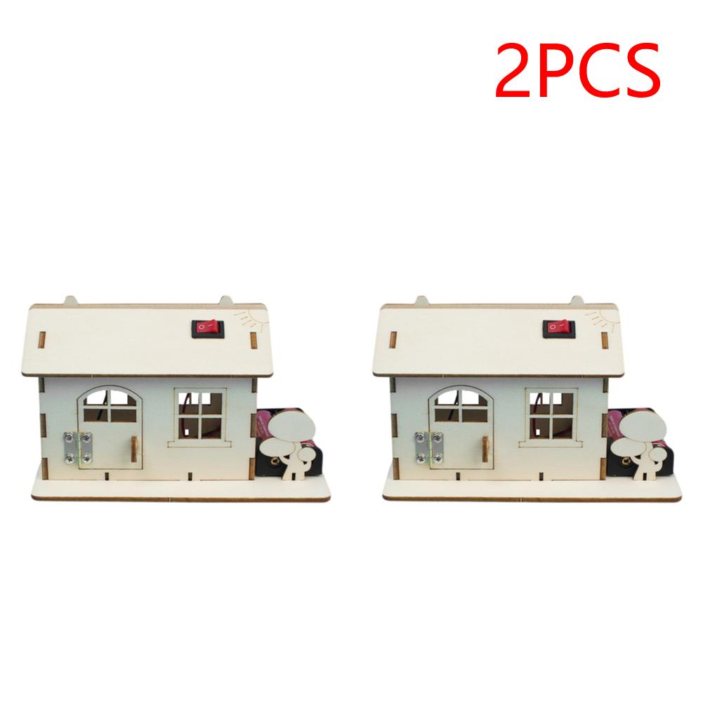 Child DIY Handmade Wooden Cabin Assembly Building Model Toy Set with Light Science Invention Experiment Material Kids Toys