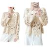 Early Autumn Heavy Industry Crocheted Hollow-Out Pullover Loose Top Long-Sleeved Sunscreen Knitted Blouse