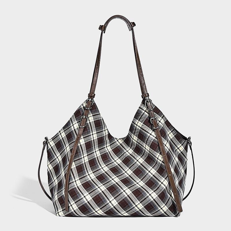 Retro Plaid Relaxed Large-Capacity Tote Bag for Women 2025 Fashion New Casual Commuting Shoulder Underarm Bag