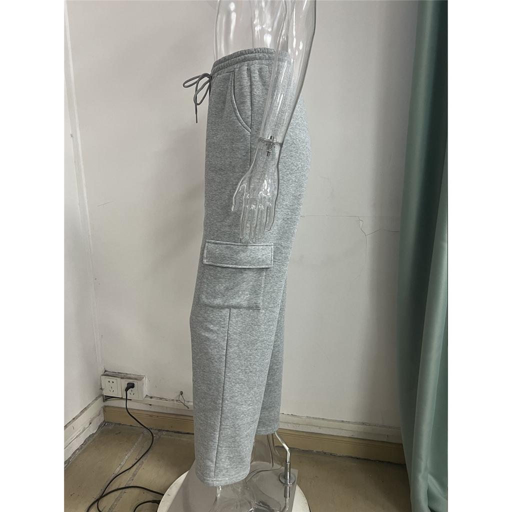Solid Color Casual Sports Loose Pocket Drawstring Women's Sweatpants
