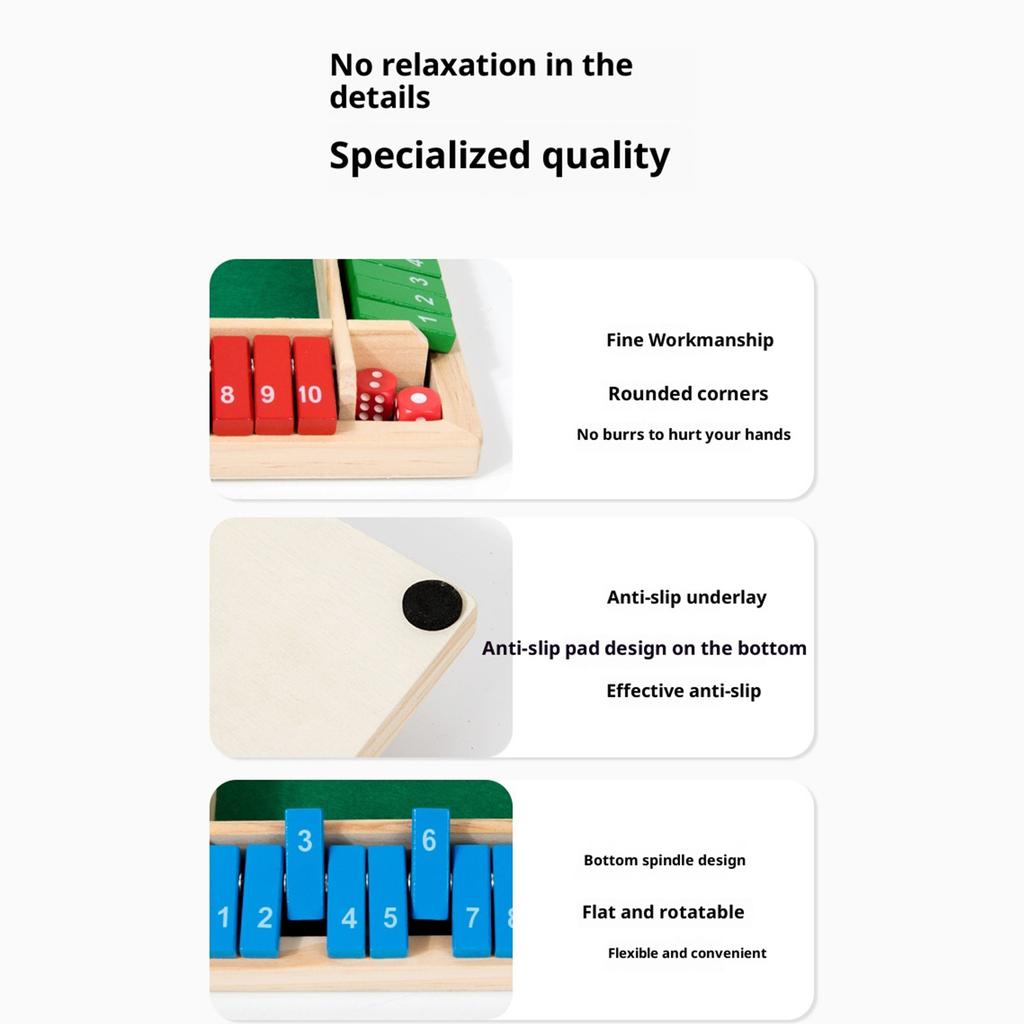 Wooden Shut The Box Game 2-4 Player Shut The Box-Dice Board Game Educational Math Puzzle Board Game for Families and Parties