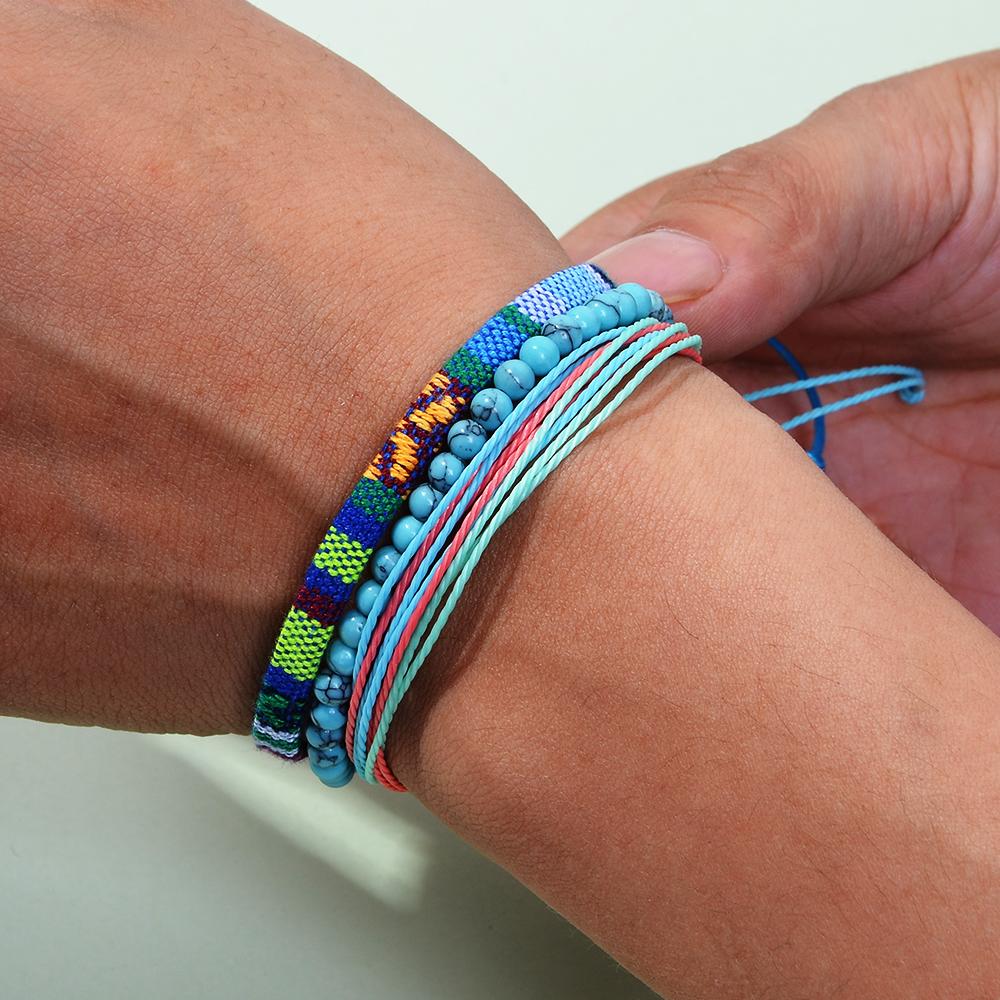 3pcs/set Men's Braided Bracelet Set, Natural Stone Couple's Bracelet, Bohemian Ethnic Cotton and Linen Hand-woven Bracelet