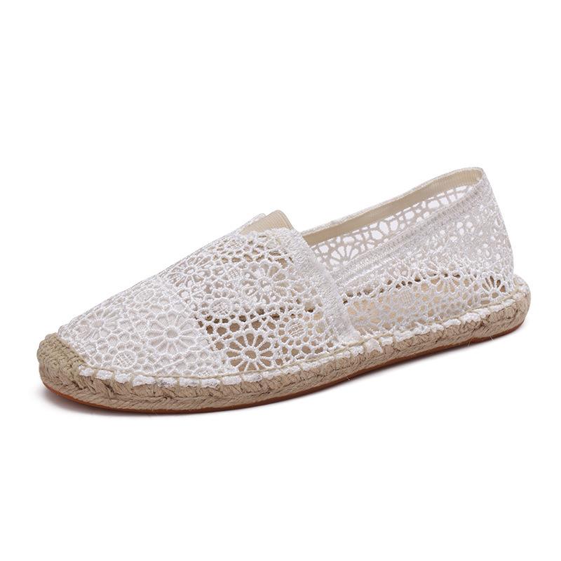 Hollow Women'S Fisherman Shoes Women'S Casual Little White Shoes Hollow Cloth Canvas Shoes Hemp Bottom Straw Fisherman Shoes Wholesale