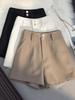 Women's White High-Waisted Wide-Leg Suit Shorts - Summer Petite Loose A-Line Hot Pants