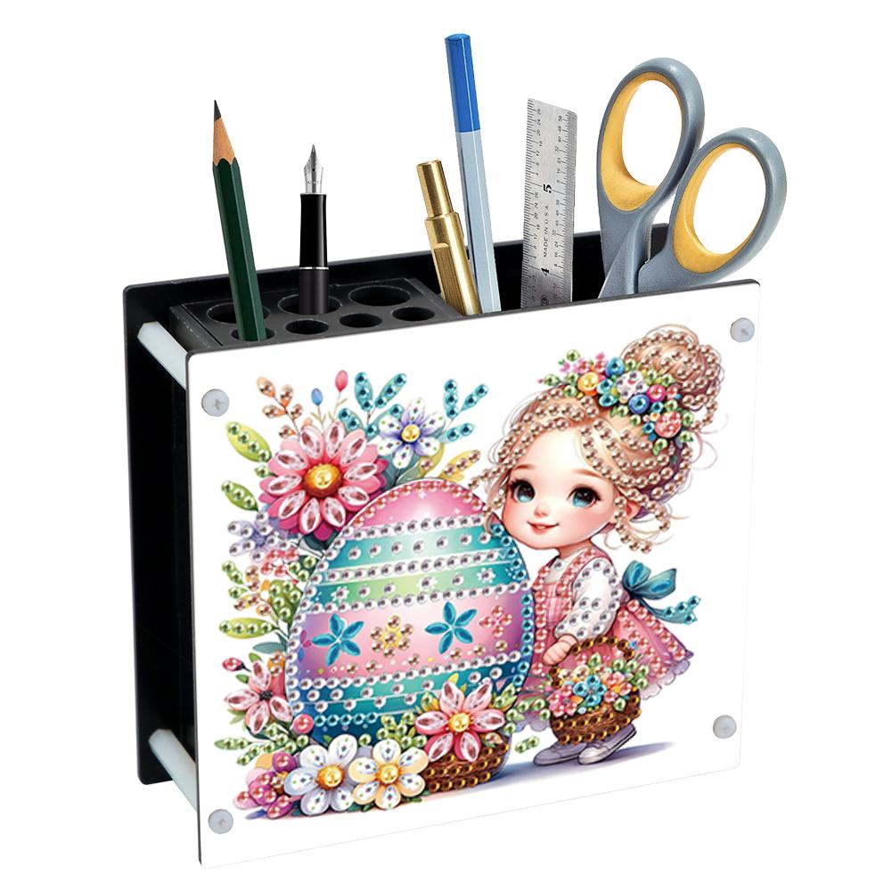 Acrylic Special Shaped Easter Day 5D DIY Diamond Painting Pen Holder DIY Rhinestone Point Drill Pen Case for Table Decoration