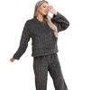 Herbst Winter Warmes 2-teiliges Pyjama-Set für Damen Hauskleidung Flanell Langarm Oberteile und Hosen Hauskleidung Loungewear