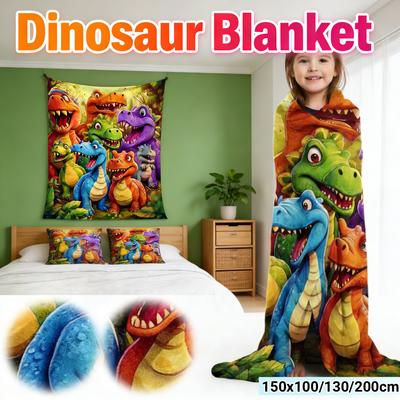 HD Digital Print Cute Smiling Dinosaur Blanket Soft Cozy Flannel Throw Non-Pilling Fade-Resistant Gift for Boys Girls Room Decor
