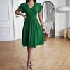 New Solid Color Elegant V-Neck Midi Dress, Hot Selling for Europe USA Spring Summer Autumn, Cross-Border Women's Fashion Dress