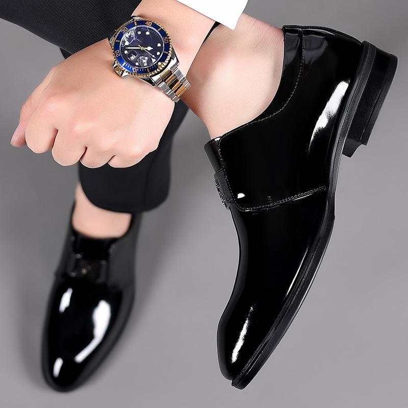 British Genuine Leather Men's Shoes Patent Leather Slip-on Leather Shoes Men's Top Layer Cowhide Groom Shiny Leather Shoes for Men