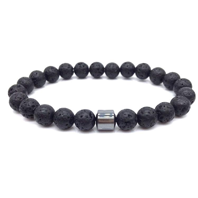 Black Stone Tiger Eye & Map Stone Beaded Magnet Bracelet