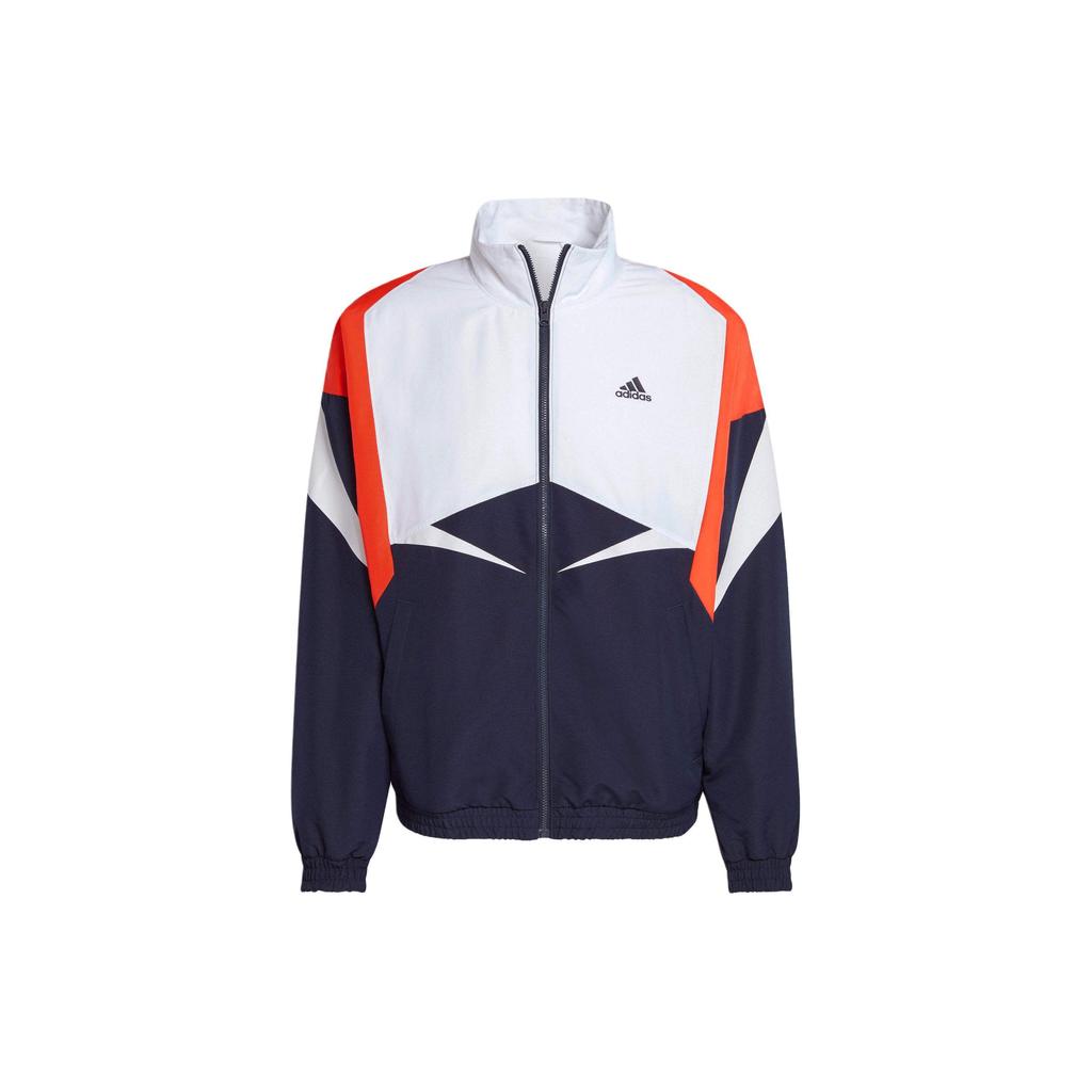 Adidas Sportovní výkonnostní barevně blokovaná bunda na zip pro venkovní volný čas pánská bunda modrá černá IB4307