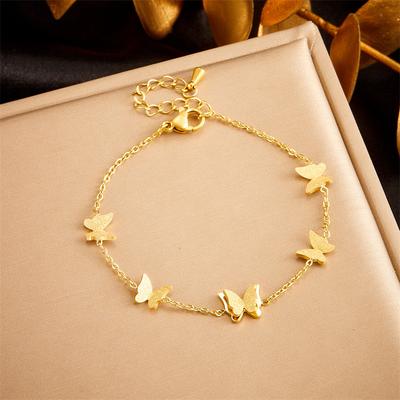 Vergoldetes Schmetterlings-Charms-Armband, Zarte Verstellbare Kettenglieder-Kette für Damen, Eleganter Täglicher Schmuck