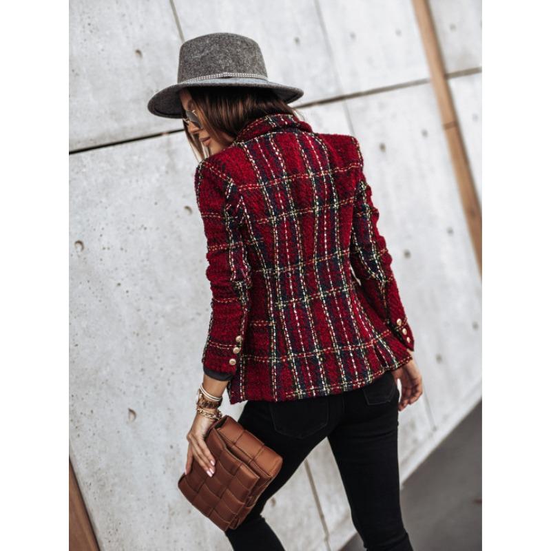 JKASHDK Damenmode Casual Plaid Print Herbst Winter Langarm POLO Neck Jacken & Mäntel