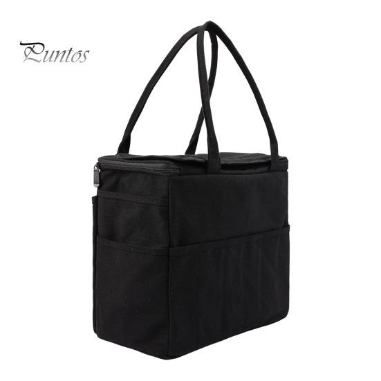 Canvas Yarn Storage Bag Solid Knitting Bag Handle Design Lightweight Portable Large Capacity Tote Organizer with Multi-layer Pockets