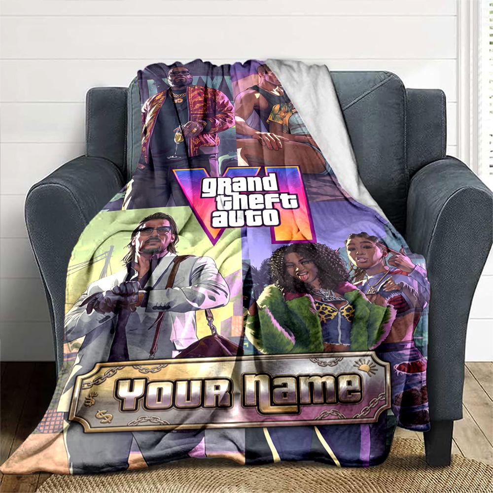 Grand Theft Auto Customize Text Blanket Multi-purpose Customizable Blanket Soft Warm Cozy Great for Bed Office Chair Seaside Living Room