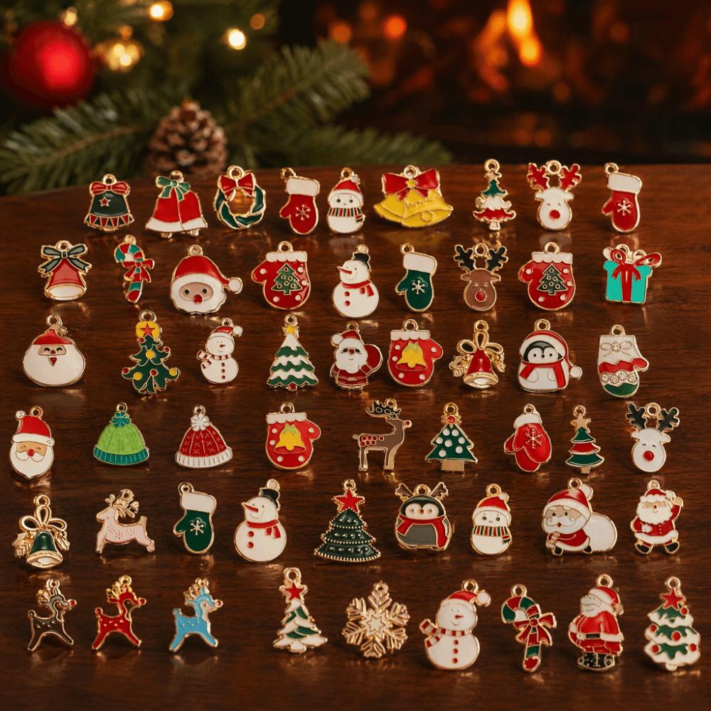 Mixed Colors Christmas Enamel Charms 20/100pcs Bulk Random Mixed Christmas Tree Pendants DIY Accessories Alloy Material