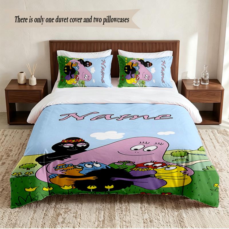 Barbapapa Personalized Custom Name 3‑Piece Bedding Set Soft Duvet Cover Set For Bedroom Home Decor