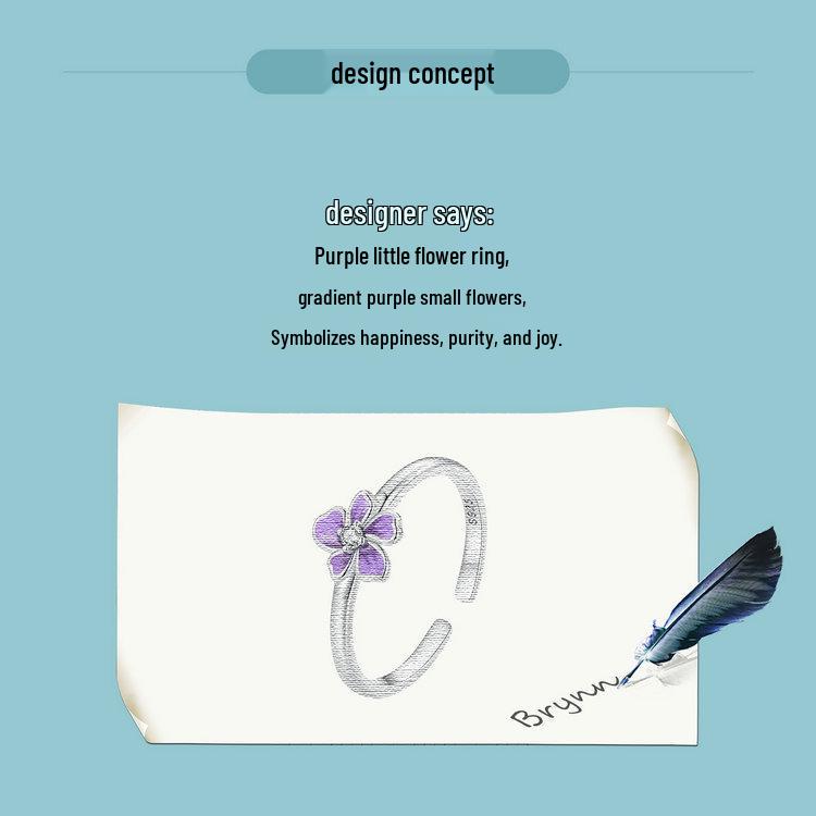 Yinziyun Purple Flower Open Ring for Women – Elegant 925 Sterling Silver Jewelry