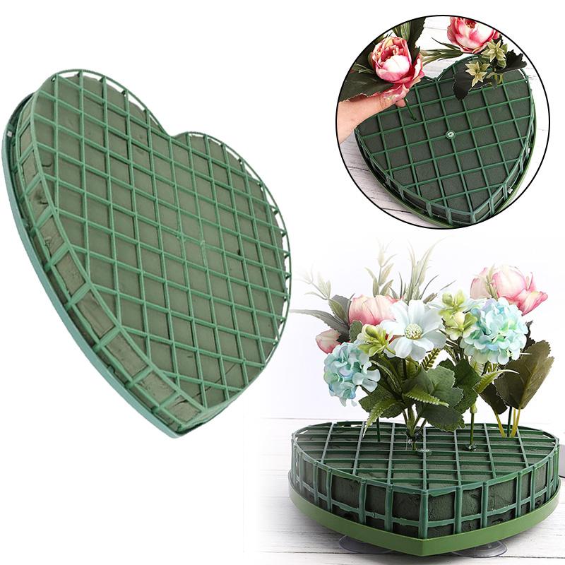 DIY Wedding Car Heart Shape Flower Foam Cage Box with Suction Cup Green Styrofoam Wet Floral Block Artificial Mud Florist Party